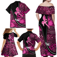 Pink Ribbon Animals Skin African Mixed Family Matching Off Shoulder Maxi Dress and Hawaiian Shirt Zipper Stylized - Wonder Print Shop