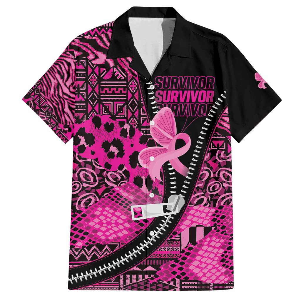 Pink Ribbon Animals Skin African Mixed Family Matching Off Shoulder Maxi Dress and Hawaiian Shirt Zipper Stylized - Wonder Print Shop