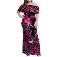 Pink Ribbon Animals Skin African Mixed Family Matching Off Shoulder Maxi Dress and Hawaiian Shirt Zipper Stylized - Wonder Print Shop