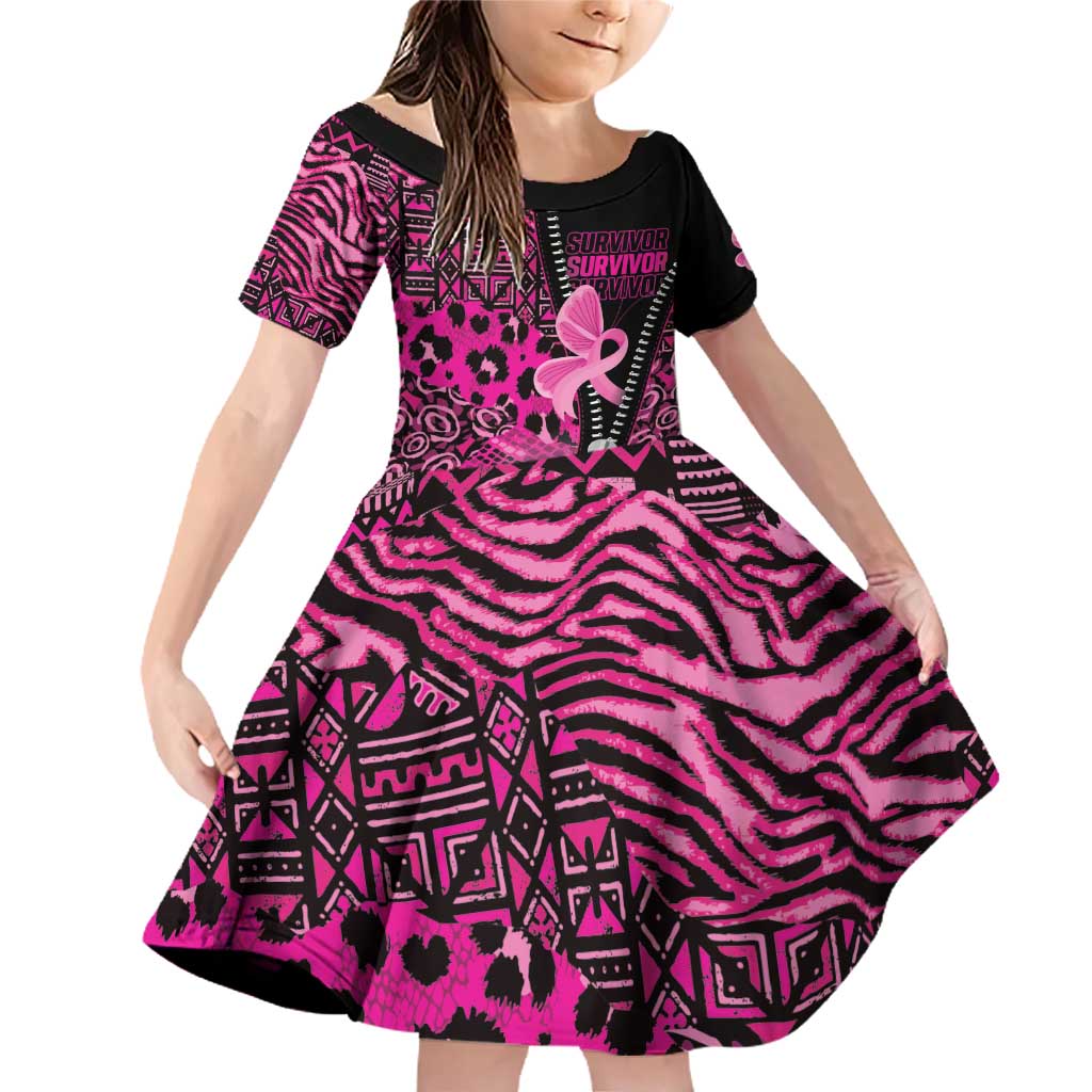 Pink Ribbon Animals Skin African Mixed Family Matching Off Shoulder Short Dress and Hawaiian Shirt Zipper Stylized - Wonder Print Shop