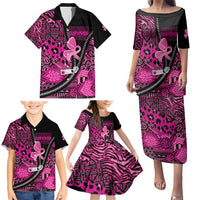 Pink Ribbon Animals Skin African Mixed Family Matching Puletasi and Hawaiian Shirt Zipper Stylized - Wonder Print Shop