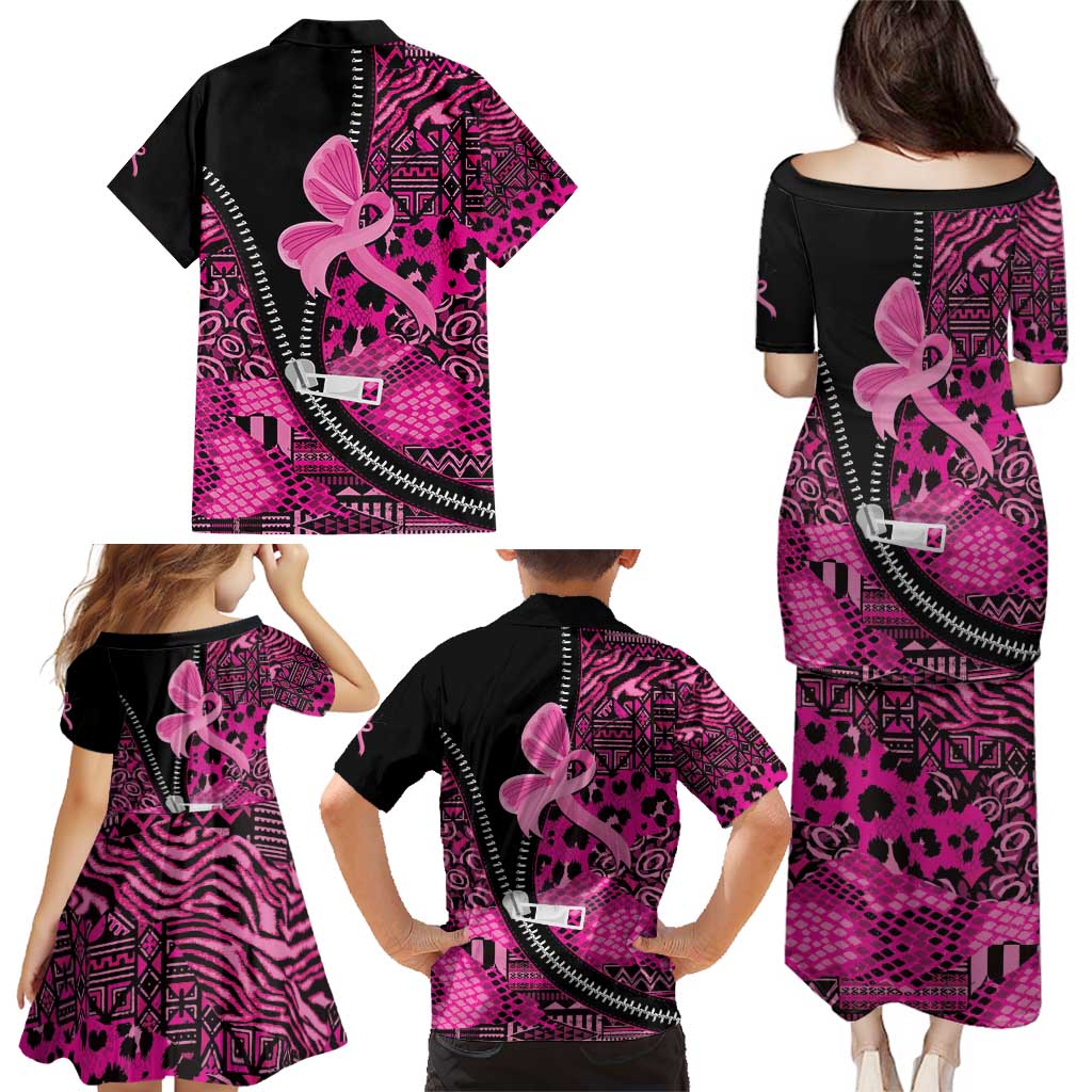Pink Ribbon Animals Skin African Mixed Family Matching Puletasi and Hawaiian Shirt Zipper Stylized - Wonder Print Shop