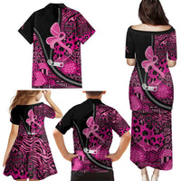 Pink Ribbon Animals Skin African Mixed Family Matching Puletasi and Hawaiian Shirt Zipper Stylized - Wonder Print Shop