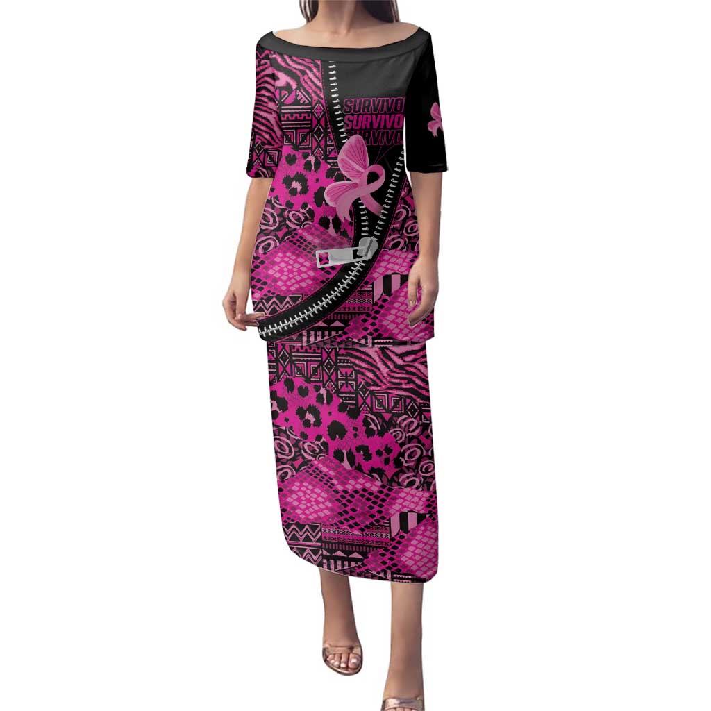 Pink Ribbon Animals Skin African Mixed Family Matching Puletasi and Hawaiian Shirt Zipper Stylized - Wonder Print Shop