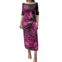 Pink Ribbon Animals Skin African Mixed Family Matching Puletasi and Hawaiian Shirt Zipper Stylized - Wonder Print Shop