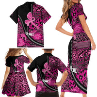 Pink Ribbon Animals Skin African Mixed Family Matching Short Sleeve Bodycon Dress and Hawaiian Shirt Zipper Stylized - Wonder Print Shop