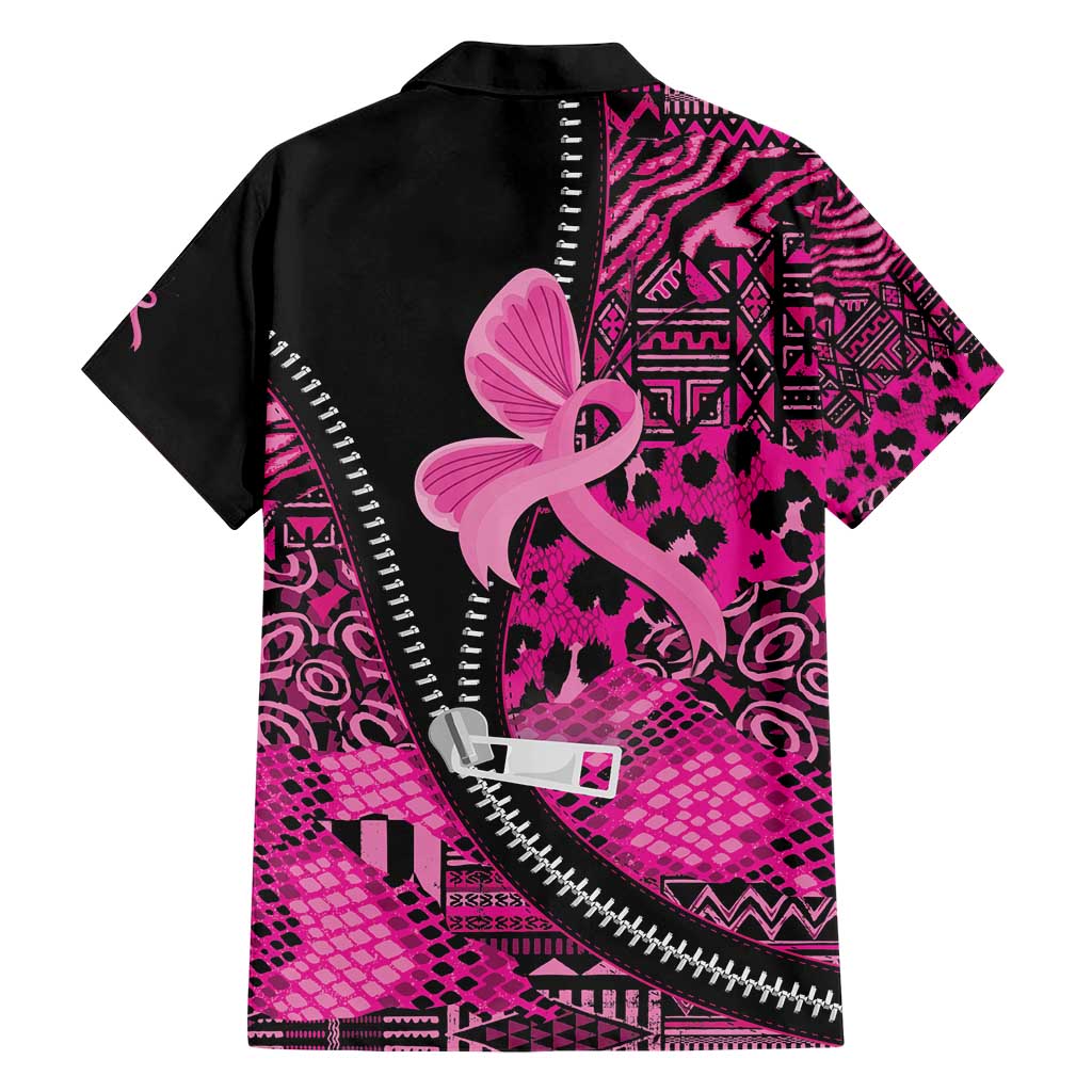 Pink Ribbon Animals Skin African Mixed Family Matching Short Sleeve Bodycon Dress and Hawaiian Shirt Zipper Stylized - Wonder Print Shop