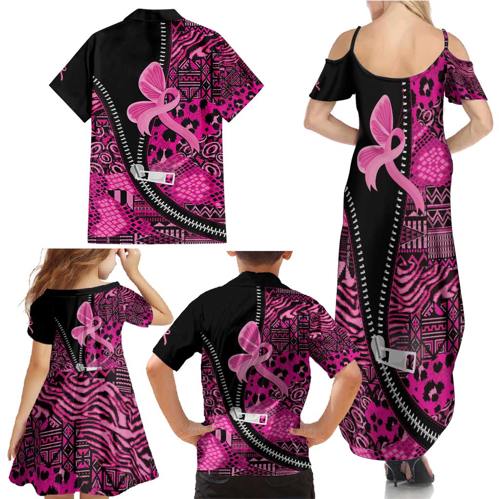 Pink Ribbon Animals Skin African Mixed Family Matching Summer Maxi Dress and Hawaiian Shirt Zipper Stylized - Wonder Print Shop