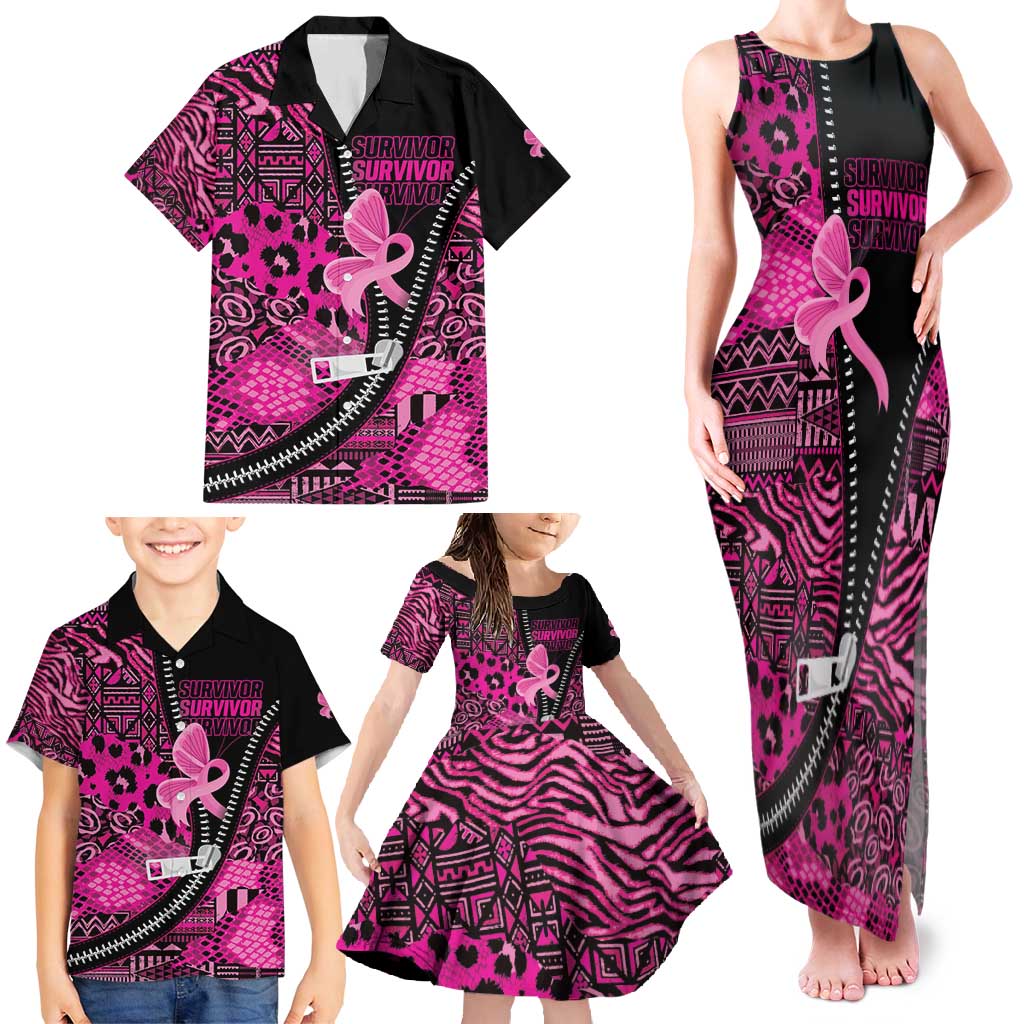 Pink Ribbon Animals Skin African Mixed Family Matching Tank Maxi Dress and Hawaiian Shirt Zipper Stylized - Wonder Print Shop