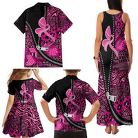 Pink Ribbon Animals Skin African Mixed Family Matching Tank Maxi Dress and Hawaiian Shirt Zipper Stylized - Wonder Print Shop