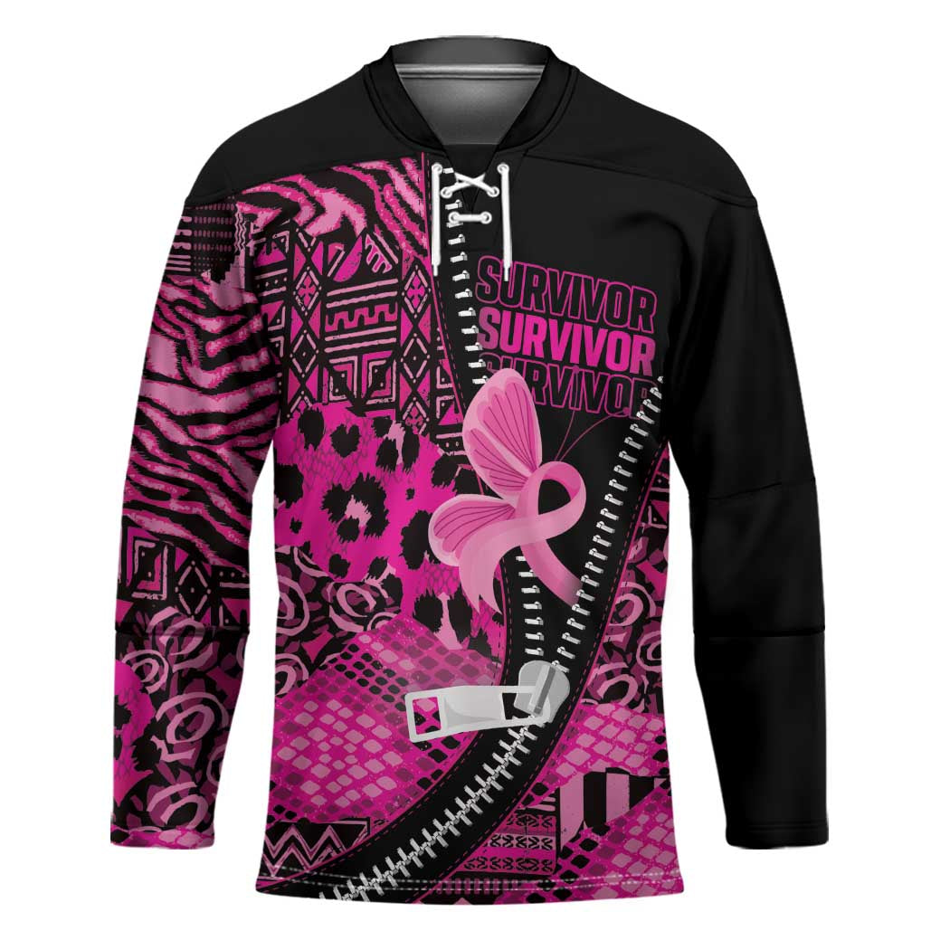 Pink Ribbon Animals Skin African Mixed Hockey Jersey Zipper Stylized - Wonder Print Shop