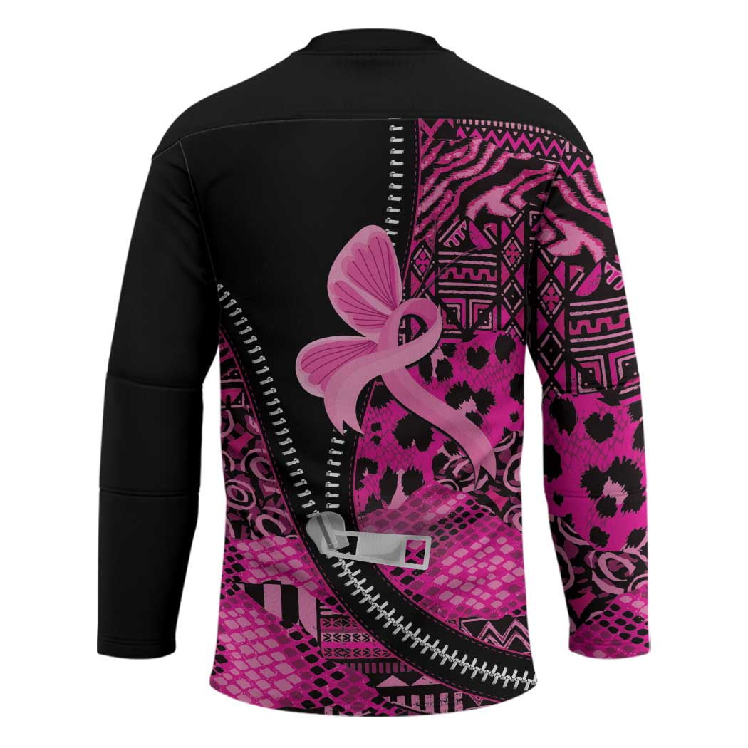 Pink Ribbon Animals Skin African Mixed Hockey Jersey Zipper Stylized - Wonder Print Shop