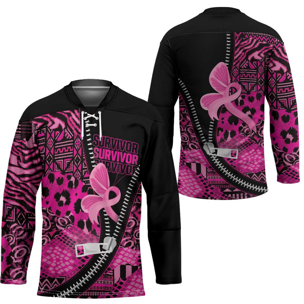 Pink Ribbon Animals Skin African Mixed Hockey Jersey Zipper Stylized - Wonder Print Shop