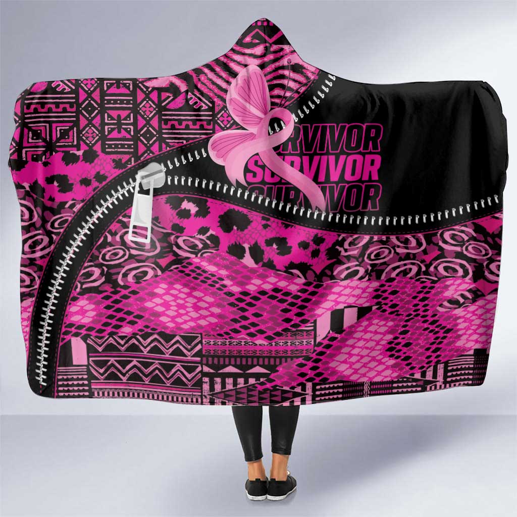 Pink Ribbon Animals Skin African Mixed Hooded Blanket Zipper Stylized - Wonder Print Shop