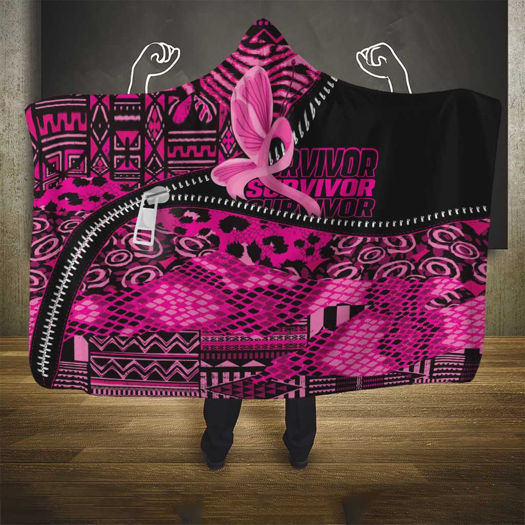 Pink Ribbon Animals Skin African Mixed Hooded Blanket Zipper Stylized - Wonder Print Shop