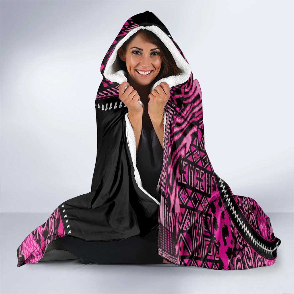 Pink Ribbon Animals Skin African Mixed Hooded Blanket Zipper Stylized - Wonder Print Shop