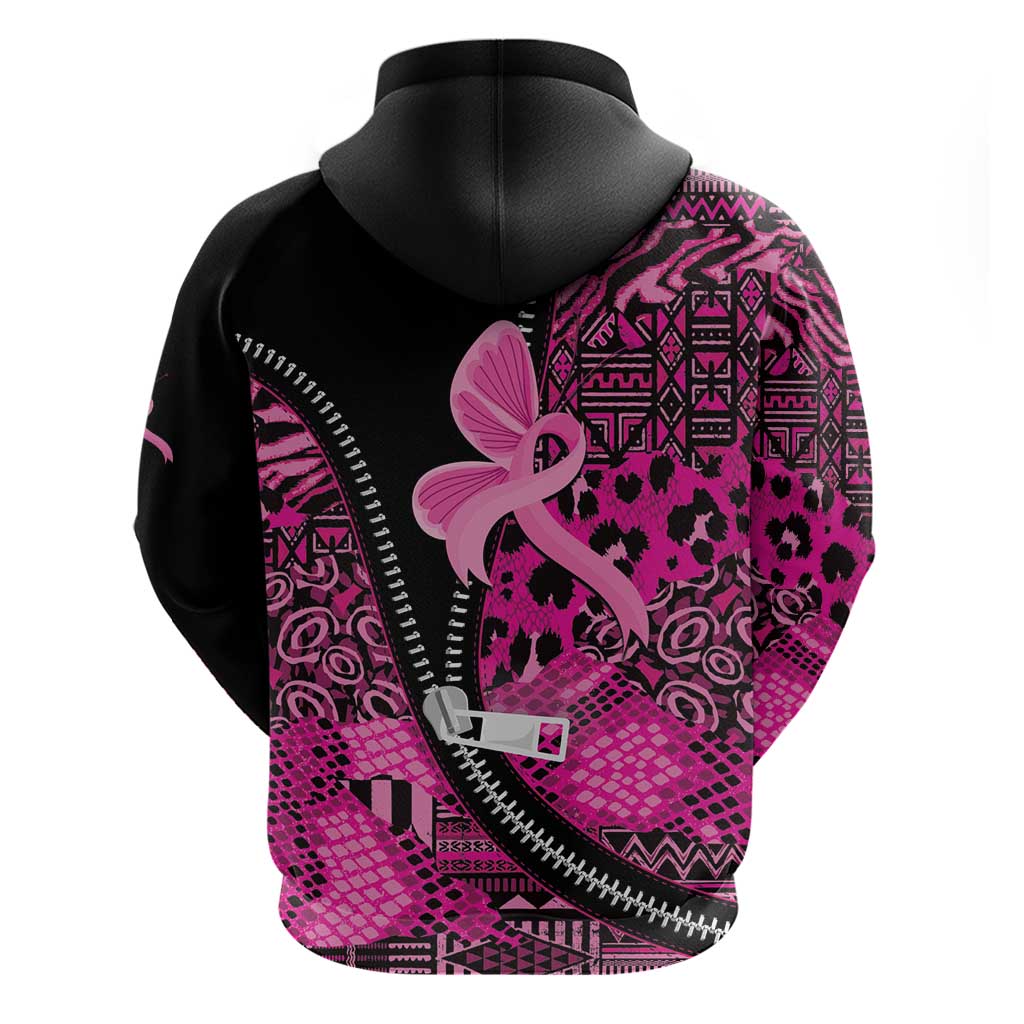 Pink Ribbon Animals Skin African Mixed Hoodie Zipper Stylized - Wonder Print Shop