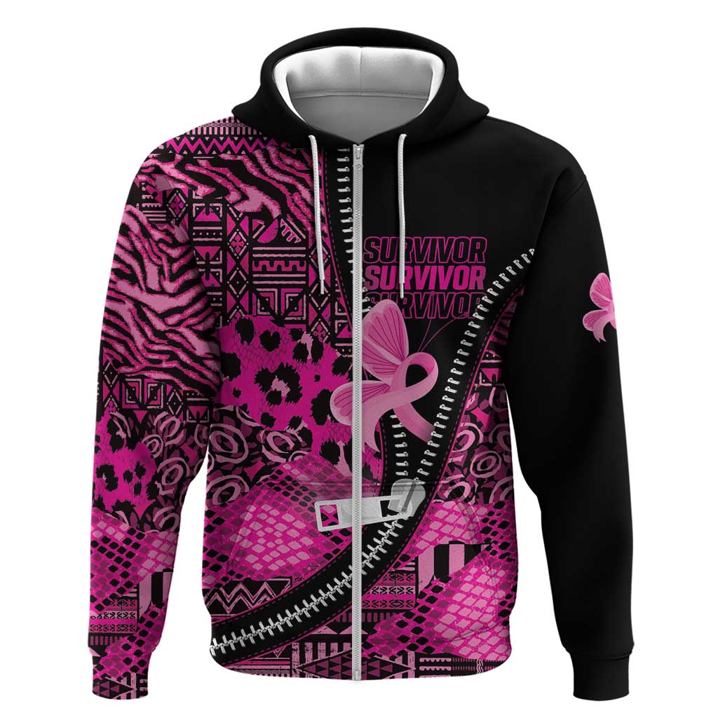 Pink Ribbon Animals Skin African Mixed Hoodie Zipper Stylized - Wonder Print Shop