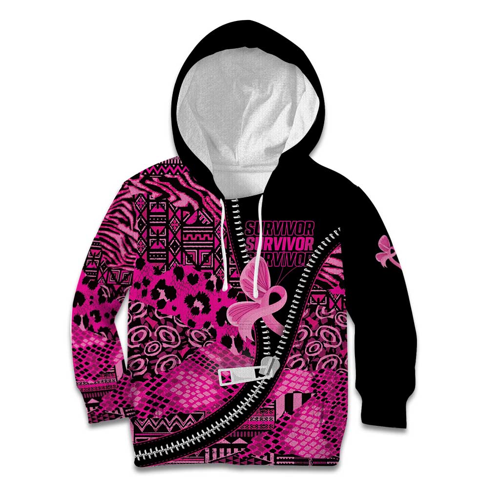 Pink Ribbon Animals Skin African Mixed Kid Hoodie Zipper Stylized - Wonder Print Shop