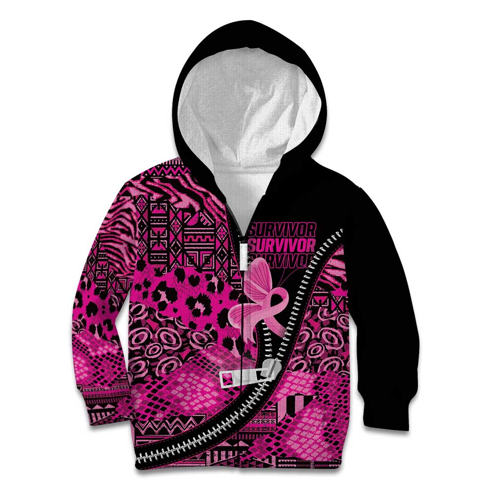 Pink Ribbon Animals Skin African Mixed Kid Hoodie Zipper Stylized - Wonder Print Shop