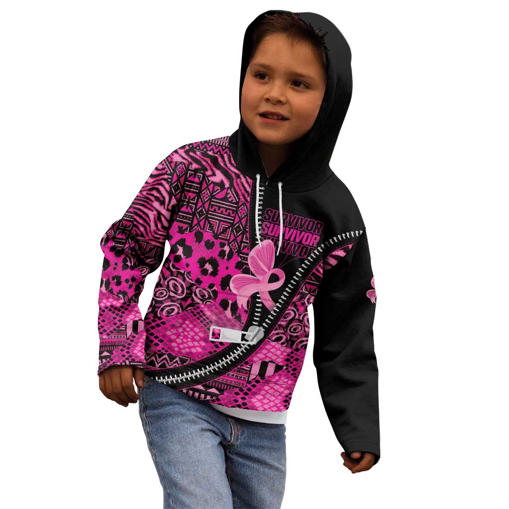 Pink Ribbon Animals Skin African Mixed Kid Hoodie Zipper Stylized - Wonder Print Shop