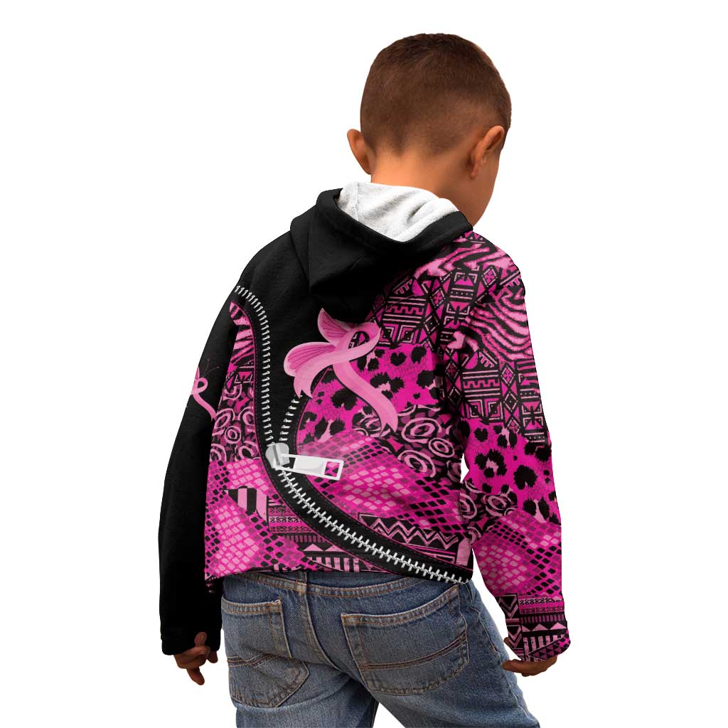 Pink Ribbon Animals Skin African Mixed Kid Hoodie Zipper Stylized - Wonder Print Shop