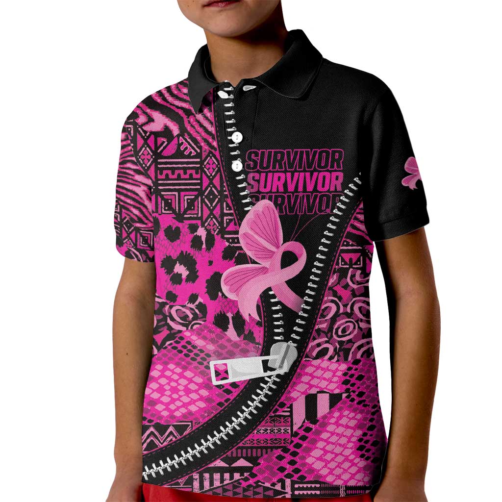 Pink Ribbon Animals Skin African Mixed Kid Polo Shirt Zipper Stylized - Wonder Print Shop