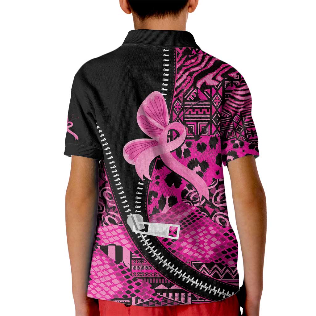 Pink Ribbon Animals Skin African Mixed Kid Polo Shirt Zipper Stylized - Wonder Print Shop