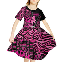 Pink Ribbon Animals Skin African Mixed Kid Short Sleeve Dress Zipper Stylized - Wonder Print Shop