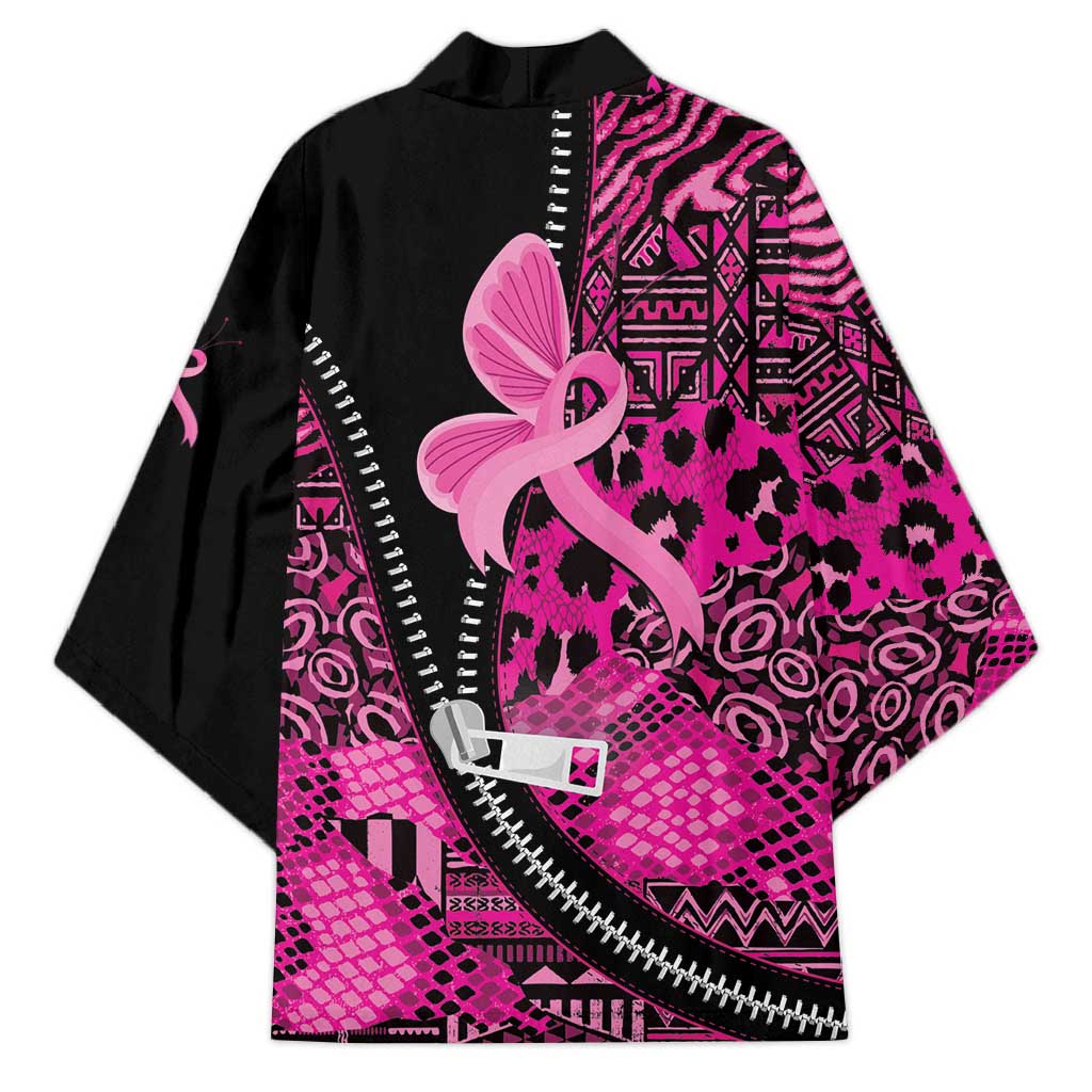 Pink Ribbon Animals Skin African Mixed Kimono Zipper Stylized - Wonder Print Shop