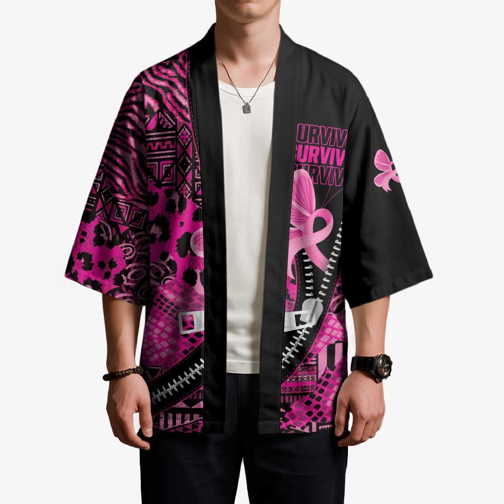 Pink Ribbon Animals Skin African Mixed Kimono Zipper Stylized - Wonder Print Shop
