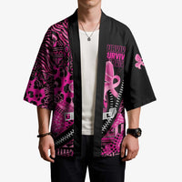 Pink Ribbon Animals Skin African Mixed Kimono Zipper Stylized - Wonder Print Shop