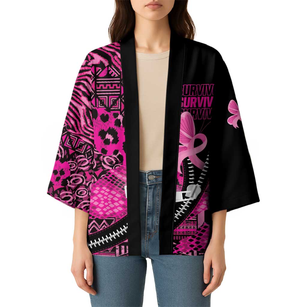 Pink Ribbon Animals Skin African Mixed Kimono Zipper Stylized - Wonder Print Shop
