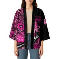 Pink Ribbon Animals Skin African Mixed Kimono Zipper Stylized - Wonder Print Shop