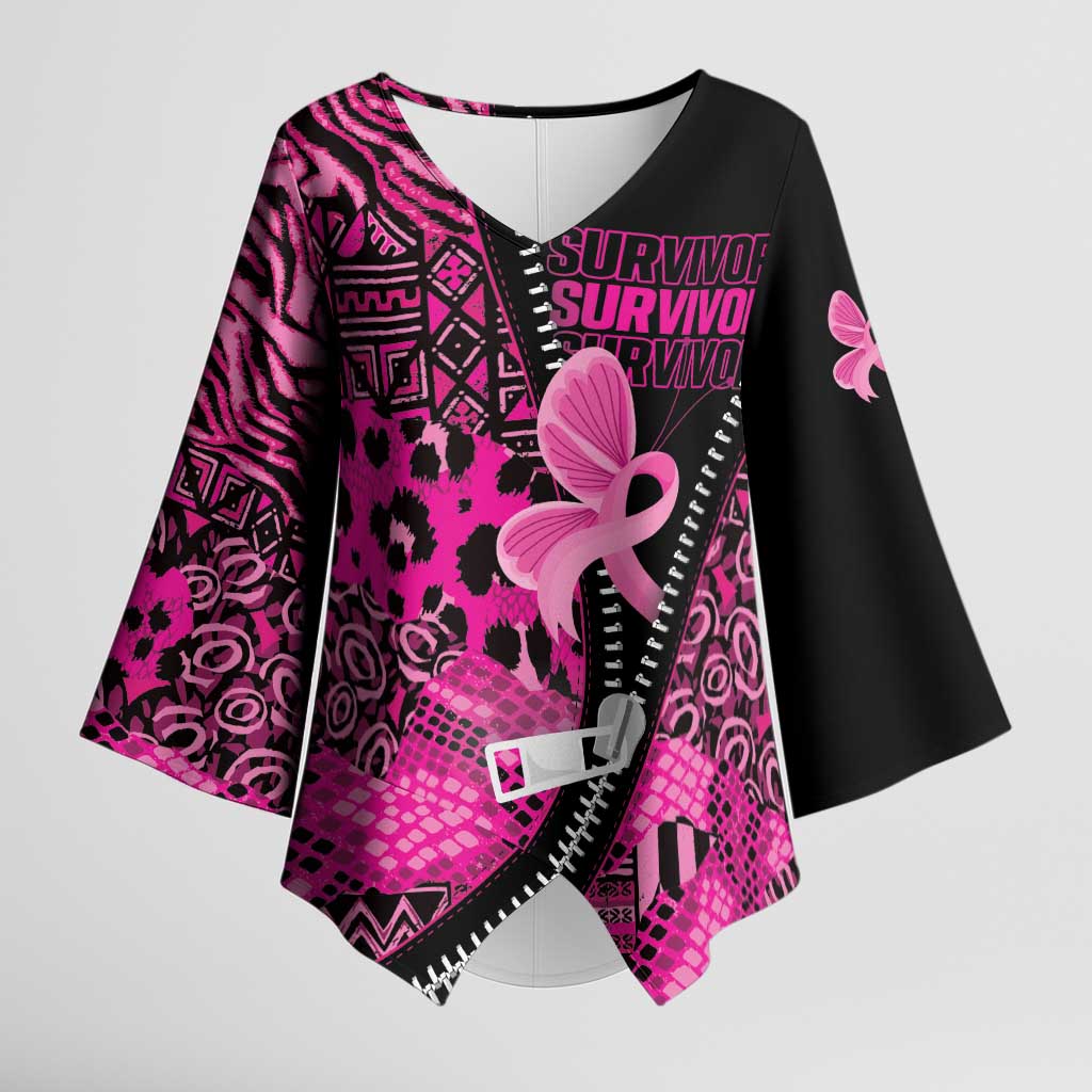 Pink Ribbon Animals Skin African Mixed Kimono Sleeve Blouse Zipper Stylized - Wonder Print Shop