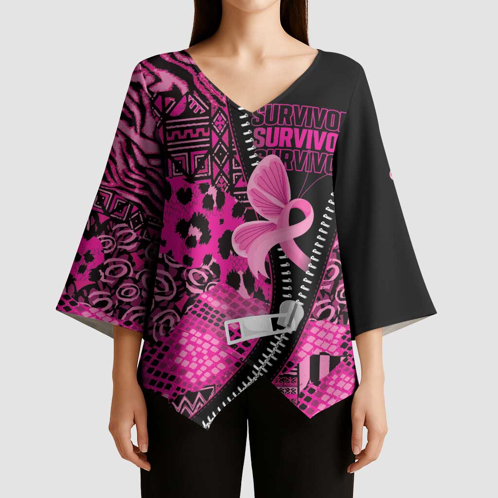 Pink Ribbon Animals Skin African Mixed Kimono Sleeve Blouse Zipper Stylized - Wonder Print Shop