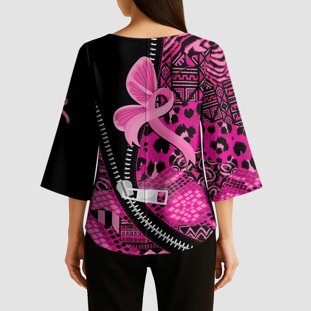 Pink Ribbon Animals Skin African Mixed Kimono Sleeve Blouse Zipper Stylized - Wonder Print Shop