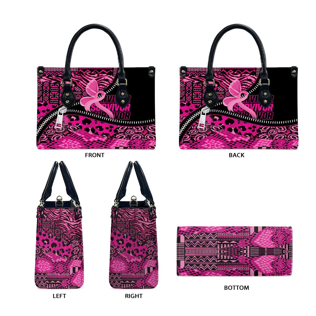 Pink Ribbon Animals Skin African Mixed Leather Bag Zipper Stylized - Wonder Print Shop