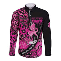 Pink Ribbon Animals Skin African Mixed Long Sleeve Button Shirt Zipper Stylized - Wonder Print Shop