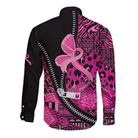 Pink Ribbon Animals Skin African Mixed Long Sleeve Button Shirt Zipper Stylized - Wonder Print Shop
