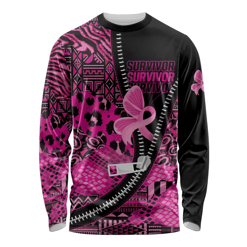 Pink Ribbon Animals Skin African Mixed Long Sleeve Shirt Zipper Stylized - Wonder Print Shop