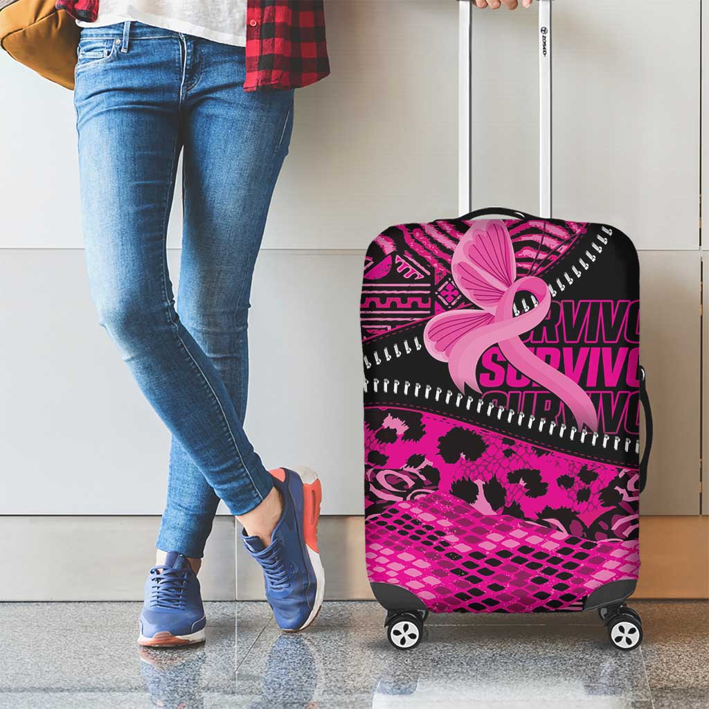Pink Ribbon Animals Skin African Mixed Luggage Cover Zipper Stylized - Wonder Print Shop