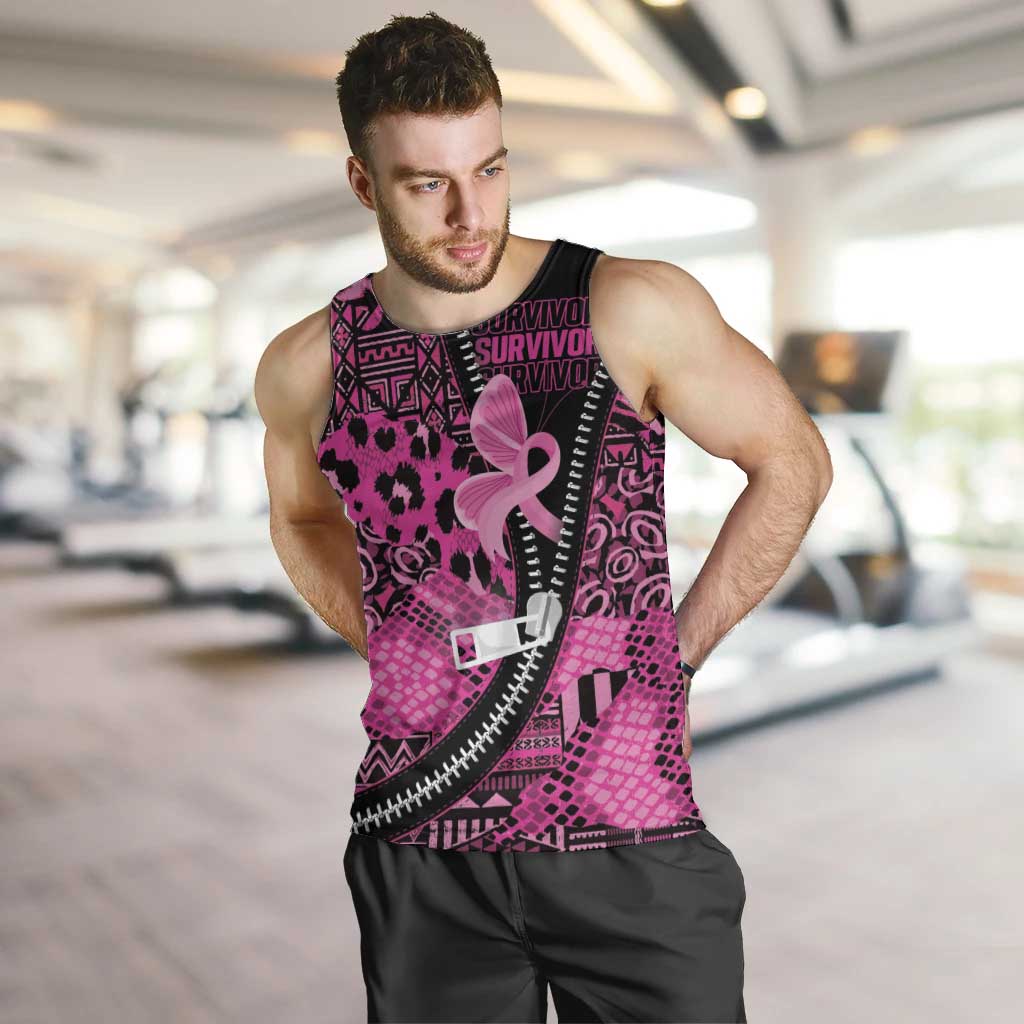 Pink Ribbon Animals Skin African Mixed Men Tank Top Zipper Stylized - Wonder Print Shop