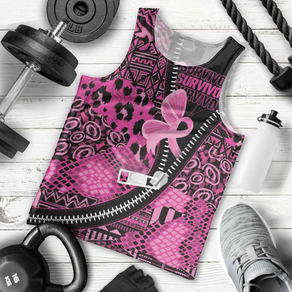 Pink Ribbon Animals Skin African Mixed Men Tank Top Zipper Stylized - Wonder Print Shop