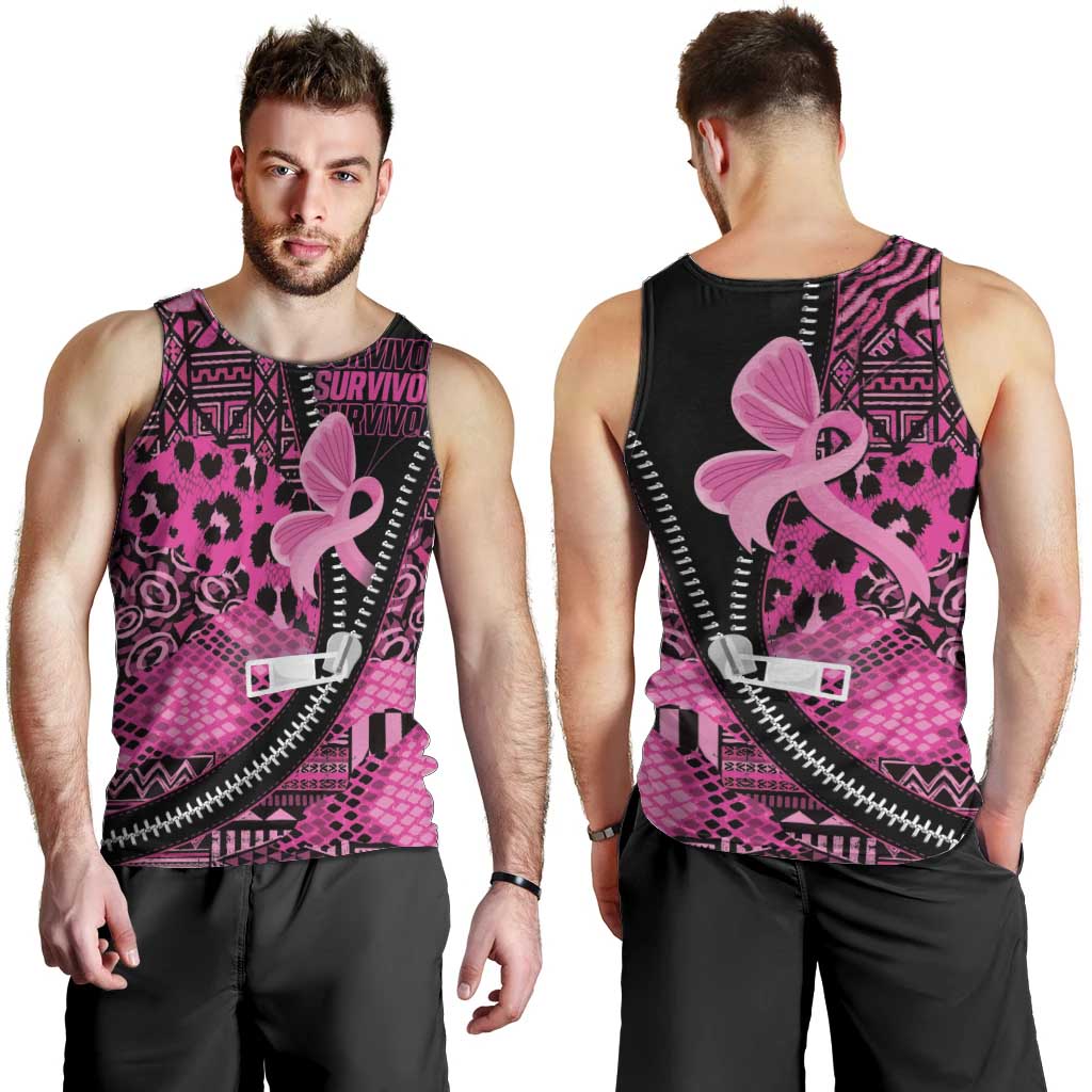 Pink Ribbon Animals Skin African Mixed Men Tank Top Zipper Stylized - Wonder Print Shop