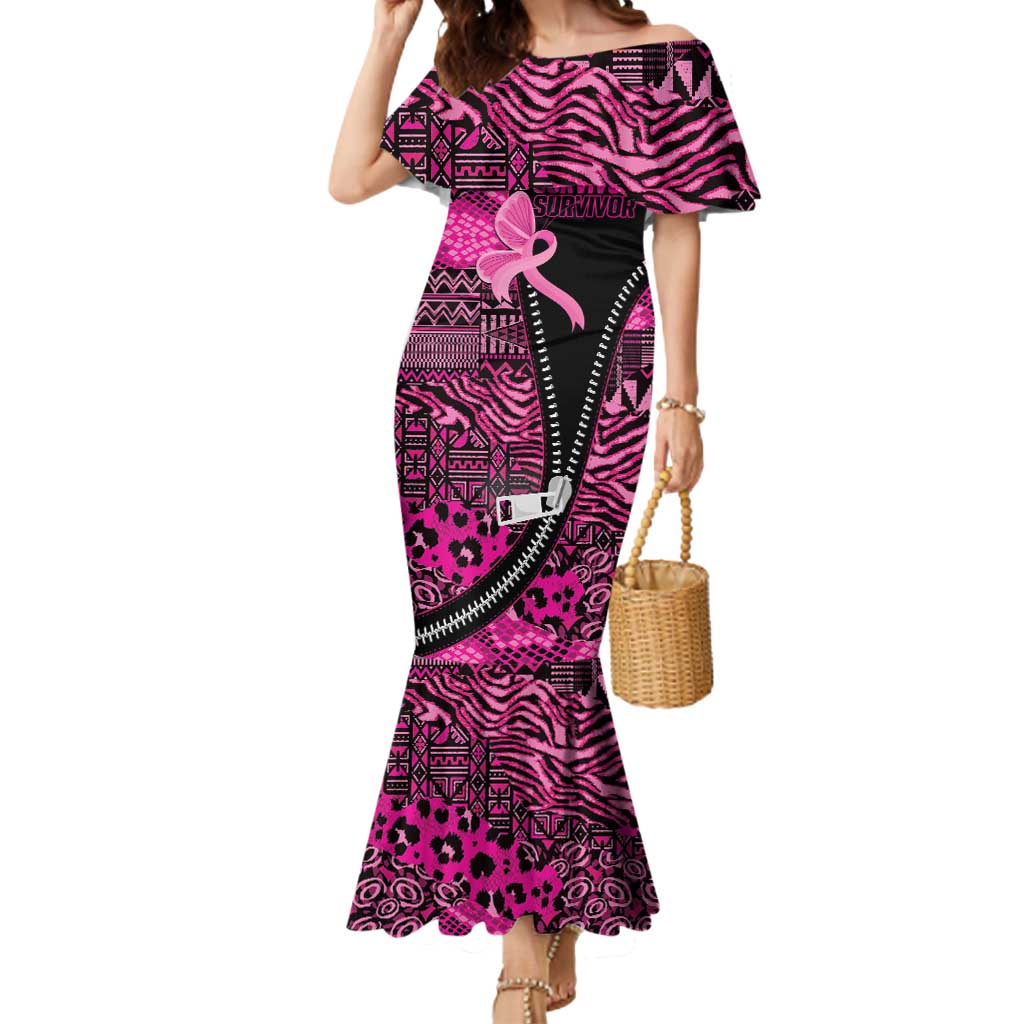 Pink Ribbon Animals Skin African Mixed Mermaid Dress Zipper Stylized - Wonder Print Shop