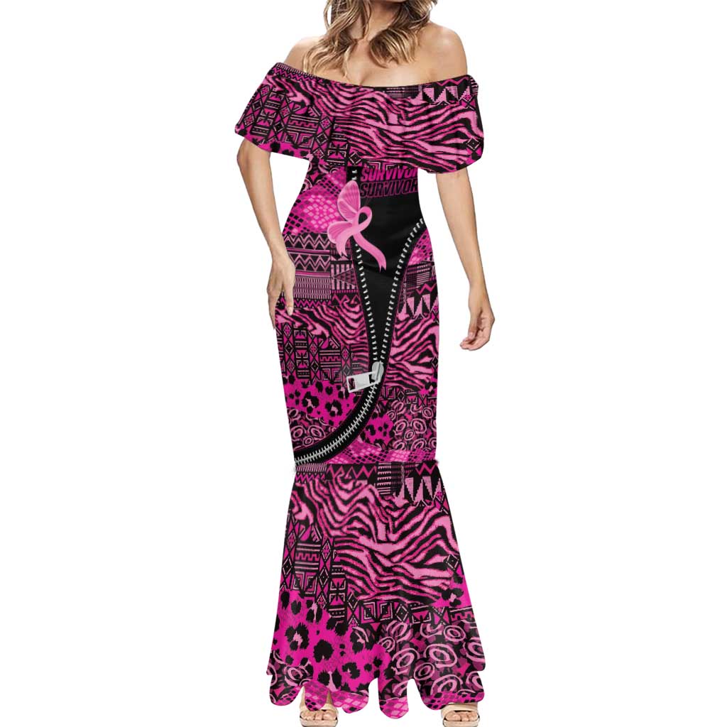 Pink Ribbon Animals Skin African Mixed Mermaid Dress Zipper Stylized - Wonder Print Shop