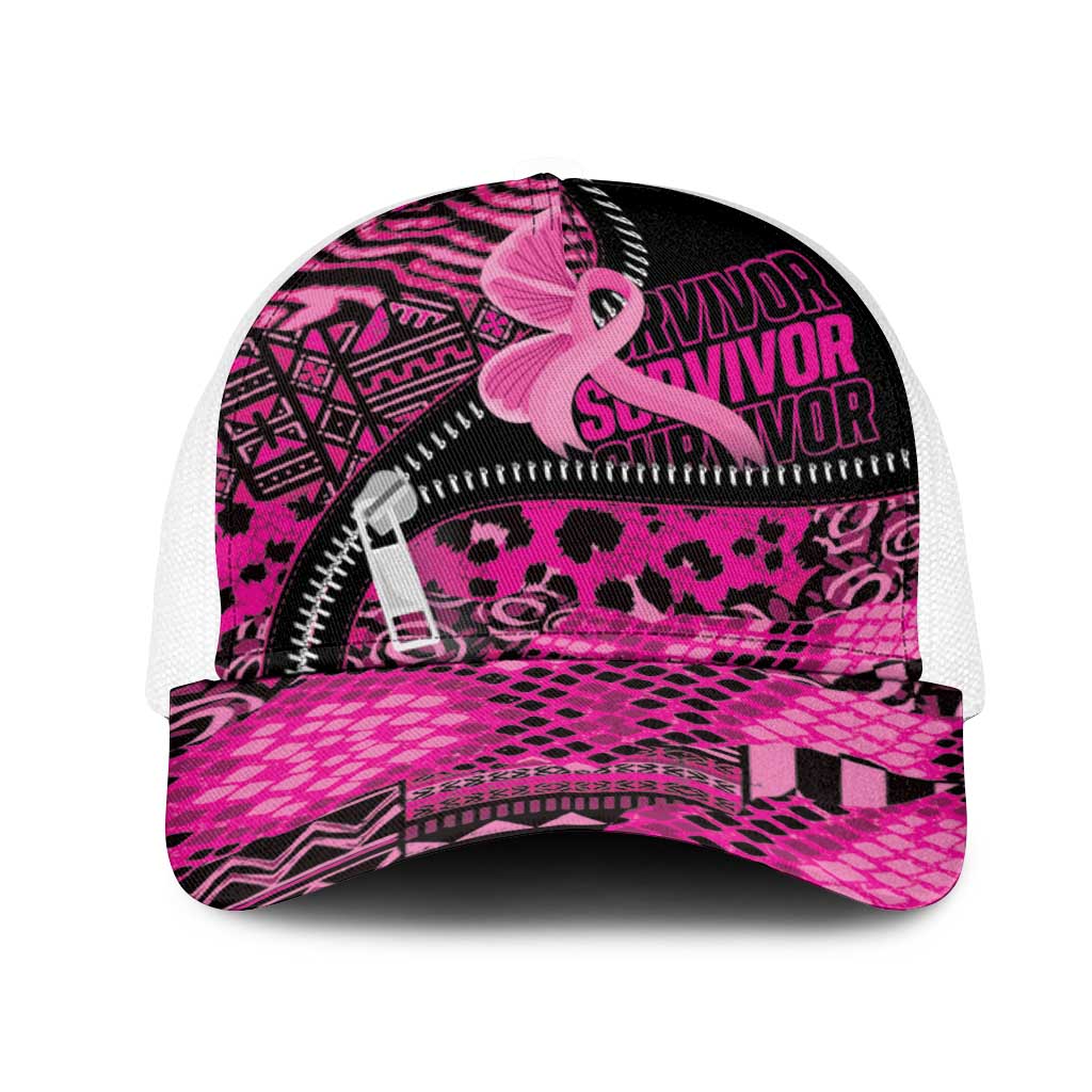 Pink Ribbon Animals Skin African Mixed Mesh Trucker Cap Zipper Stylized - Wonder Print Shop