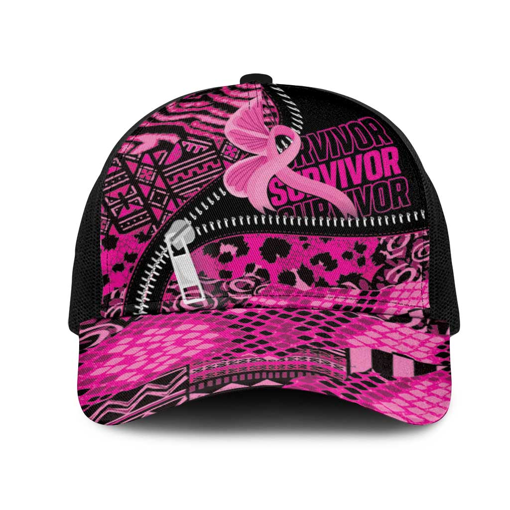 Pink Ribbon Animals Skin African Mixed Mesh Trucker Cap Zipper Stylized - Wonder Print Shop