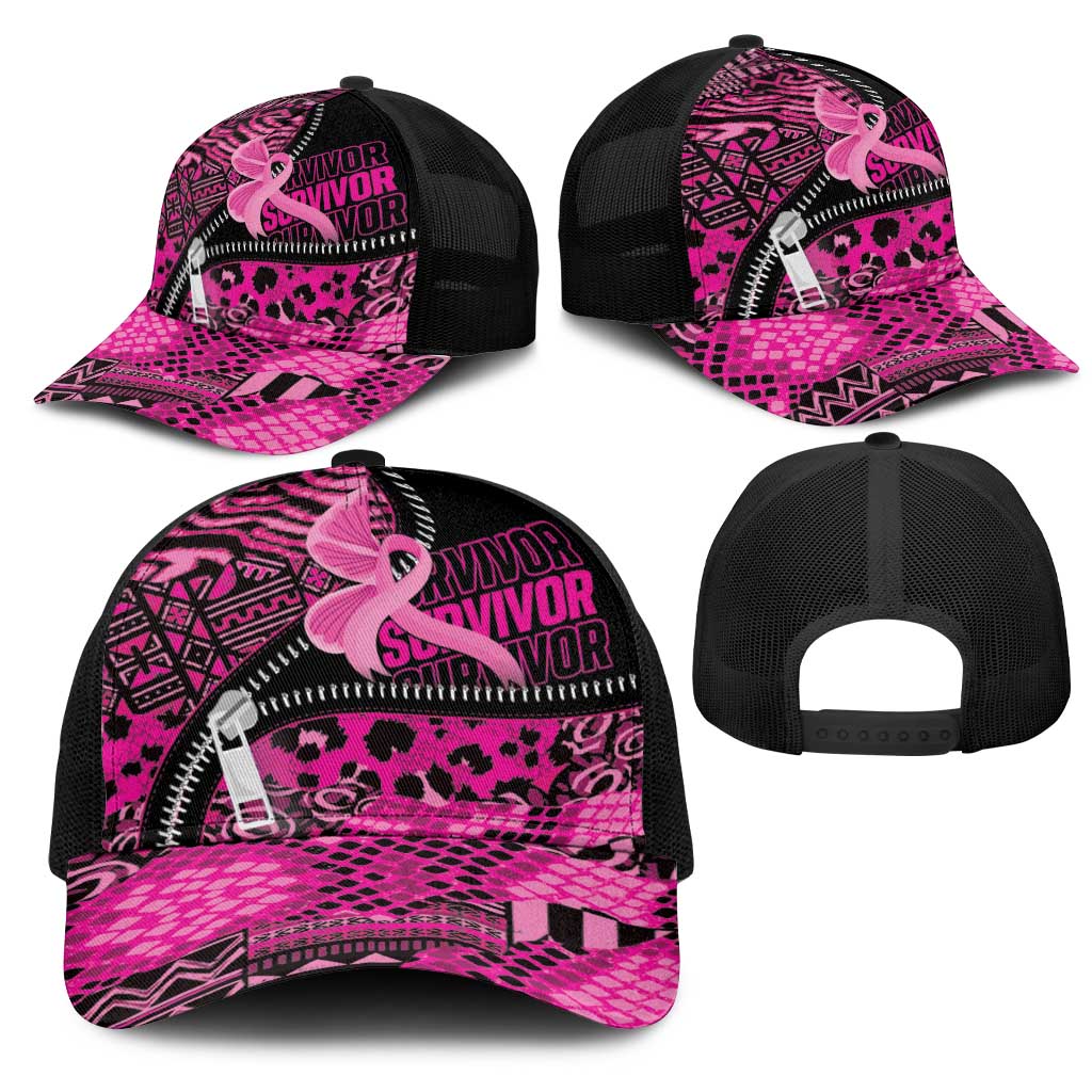 Pink Ribbon Animals Skin African Mixed Mesh Trucker Cap Zipper Stylized - Wonder Print Shop